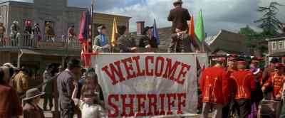 Hurry up, get those flags up.
He'll be here soon. - Blazing Saddles