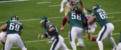 Hurts gives it off, gets it...
into the end zone. - Kelce