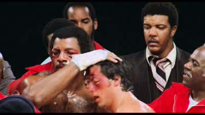 Excuse me Excuse meI can't believe this has happenedI can'tAnd I just want to say thanks to Apollo for fighting me ApolloI want to thank Mickey for training meWe love you rockYeah and I love youse tooMost of all I want to thank godExcept for my kid being - Rocky II
