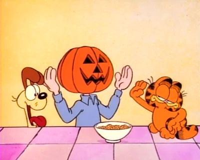 I was carving a jack o' lantern until you arrived - Garfield in Disguise