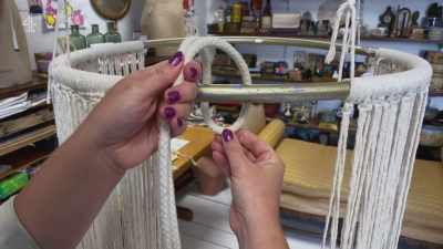 I fold it in half, and I
get the loop, fold it over, - Escape to the Chateau: Make Do & Mend