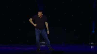 I go, "Cheers, you fucker! 
How you doing, boy?" - Ricky Gervais: Humanity