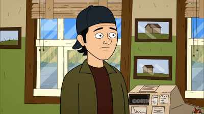 - I gotta go.
- Hey. Sorry about last night. - Corner Gas Animated