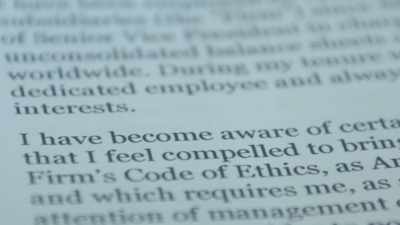 I have become aware of
certain conduct and practices, - Inside Lehman Brothers