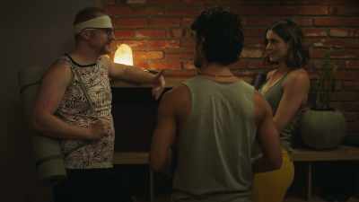 - I--I was just
talking to Justine. - Psycho Yoga Instructor