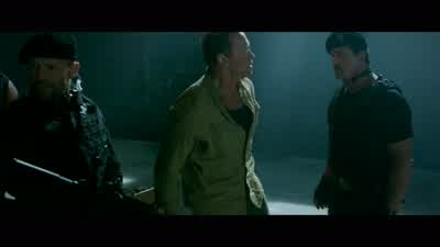 I need a weapon Something bigYours Whoa whoa whoaMy big weapon's hangin' right where it isCome on Caesar You got a backupIf I don't get this back your ass is terminatedIn your dreams - The Expendables 2
