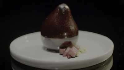 I poached some pears,
and a very soft hazelnut sponge. - School of Chocolate