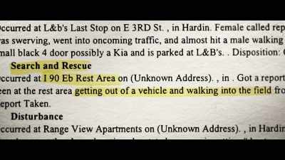 I said, "Hey brother, my
daughter was apparently left - Murder in Big Horn