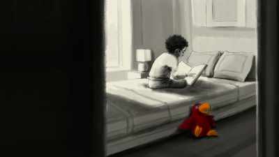 I see Owen on the bed,
flipping through a Disney book, - Life, Animated