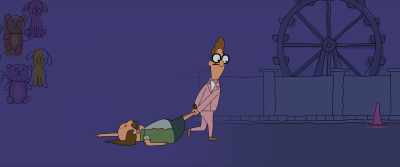 I shoot Mr. Carnie
with Calvin's gun. - The Bob's Burgers Movie