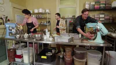 - I think this is too thick,
so I need more stuff in it.
- Cake! - No Recipe Road Trip With the Try Guys