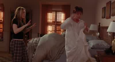 HoneyLook I think something's happened to usWhat are youIt's me MomYou're not my motherYes I amGet away you clone freakDon't you use that tone with meOh my God you are my mother - Freaky Friday