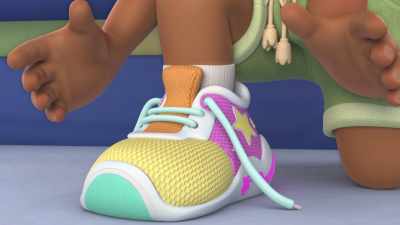 ♪ I wish I could tie these
I'm not sure though ♪ - CoComelon Lane