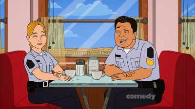 I'd be Disgruntled Davis.
You'd be Krazy Karen. - Corner Gas Animated
