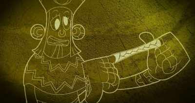 I'd wave hello,
but this evil guy with a stick - Legend of the Three Caballeros