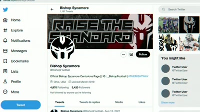 If you go to Bishop
Sycamore's Twitter page, - BS High