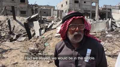 If we had stayed, we would be in the rubble.
But we were outside. - Killing Gaza
