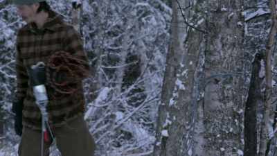 I'll just start tuggin' on my
fallen tree and dragging it - Life Below Zero: Next Generation
