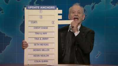 ‫I'm folded in half like a
‫wallet.
‫I'm getting winched skyward with - SNL50: The Anniversary Special