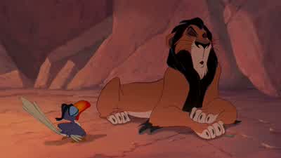 I'm here to announce that King Mufasa's on his wayso you'd better have a good excuse for missing this morning's ceremonyOh look ZazuYou've made me lose my lunchYou'll lose more than that when the king gets through with youHe's as mad as a hippo with a - The Lion King