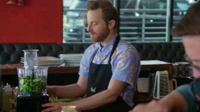 I'm starting to blend
equal parts cucumbers
and celery. - No Recipe Road Trip With the Try Guys