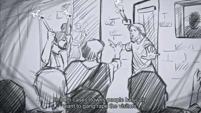 In both cases, towns people basically
want to gang rape the visitors. - 1946: The Mistranslation That Shifted Culture