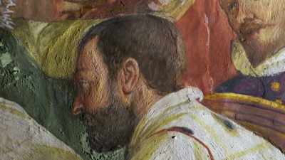 In this fresco,
undergoing restoration, - Stanley Tucci: Searching for Italy