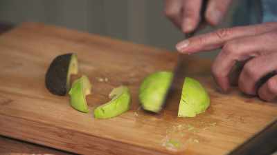 In half, and in half again. - James May: Oh Cook!