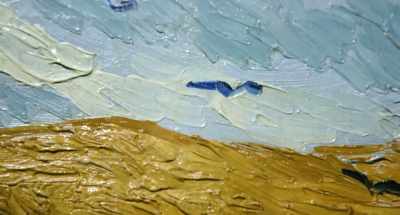 In the afternoon, after resting
his easel on a haystack, - Van Gogh: Of Wheat Fields and Clouded Skies