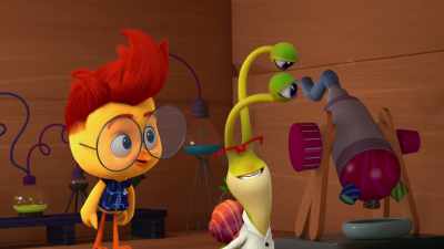 Indeed, chicklet with glasses.
It's a microscope. - The Chicken Squad