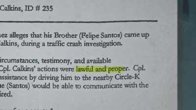 Internal affairs investigators
deems Calkins' actions - Never Seen Again