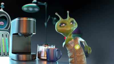[intrigued babbling] - Alien TV