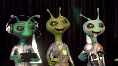 [intrigued babbling] - Alien TV