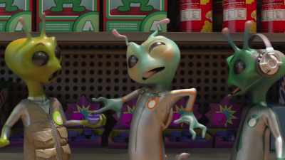 [intrigued babbling] - Alien TV