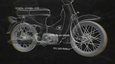 It has full-size wheels
       like a motorcycle, - The Cars That Made the World