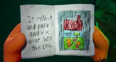 "It rained, and Papa and me
went into the lab. - Dog Man