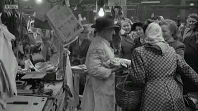 'It's a double problem today for the butcher and the housewife. - Back in Time for Dinner