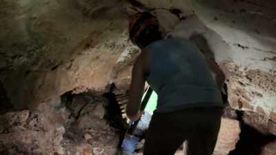 It's a stiff 10- or 12-foot
long ladder - Lost Treasures of the Maya