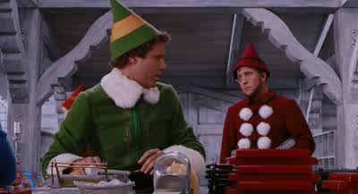 It's all right buddyJust how many etch a sketches did you get finishedCome on buddy how manyEighty fiveThat puts you915 off the paceElf 1 Ooh that's badWhy don't you just say itI'm the worst toy maker in the worldI'm a cotton headed ninny muggins - Elf