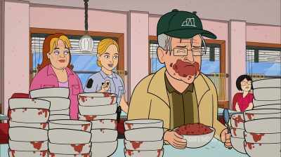 It's working!
He's eating the lentil chili! - Corner Gas Animated