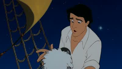 I've never seen a human this close beforeOh He's very handsome isn't heI don't know He looks kind of hairy and slobbery to meNot that oneThe one playing the snarfblatt - The Little Mermaid