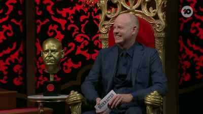 Julia has one paddle remaining
and it says, "Desperately beg." - Taskmaster