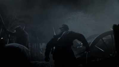 Just as he's about to pull it,
Pratt is able to cut him down. - Blood and Fury: America's Civil War