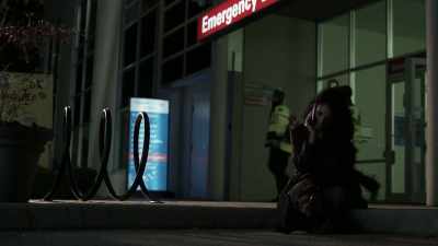 Just outside...
the hospital. - Debris