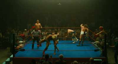 Kevin tossing Michael Hayes
through the ropes, - The Iron Claw