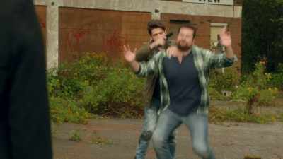 [kicking gun] - Carter