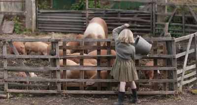 - KIT: Rise and shine. [CHUCKLES]
- [PIGS SNORT] - The Guernsey Literary and Potato Peel Pie Society