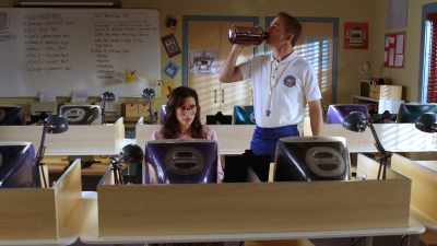 LAINEY: Principal Glascott
had Coach Mellor
and Ms. Taraborelli - Schooled