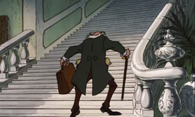 Come on Edgar The last one up the stairs is a nincompoopCould we take the elevator this time sirOh that birdcage PoppycockElevators are for old peopleMay I give you a hand sirYou haven't got an extra foot have you Edgar - The Aristocats