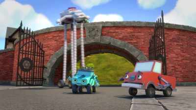 -[laughter]
-[bell tolling] - Mighty Monsterwheelies